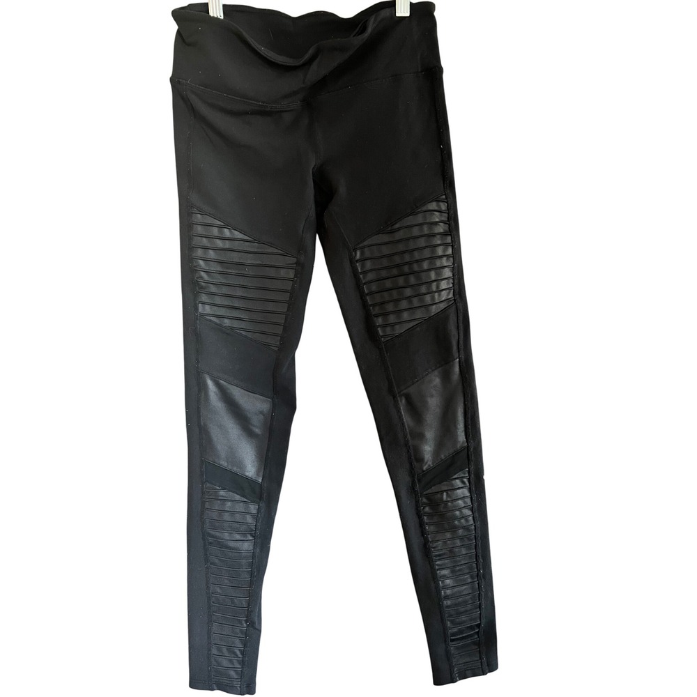 ALO‎ Moto Leggings Black Ribbed Panel Activewear Athleisure